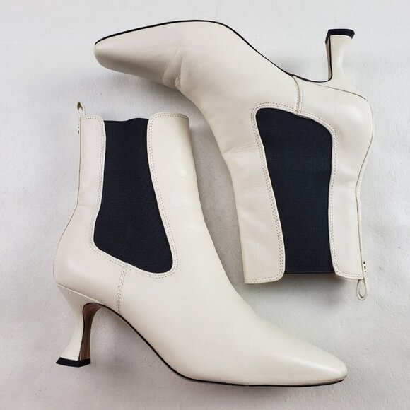 Sam Edelman Lani Chelsea Boot Womens 8 Cream Black Leather Pull On Ankle Heeled - Picture 8 of 15